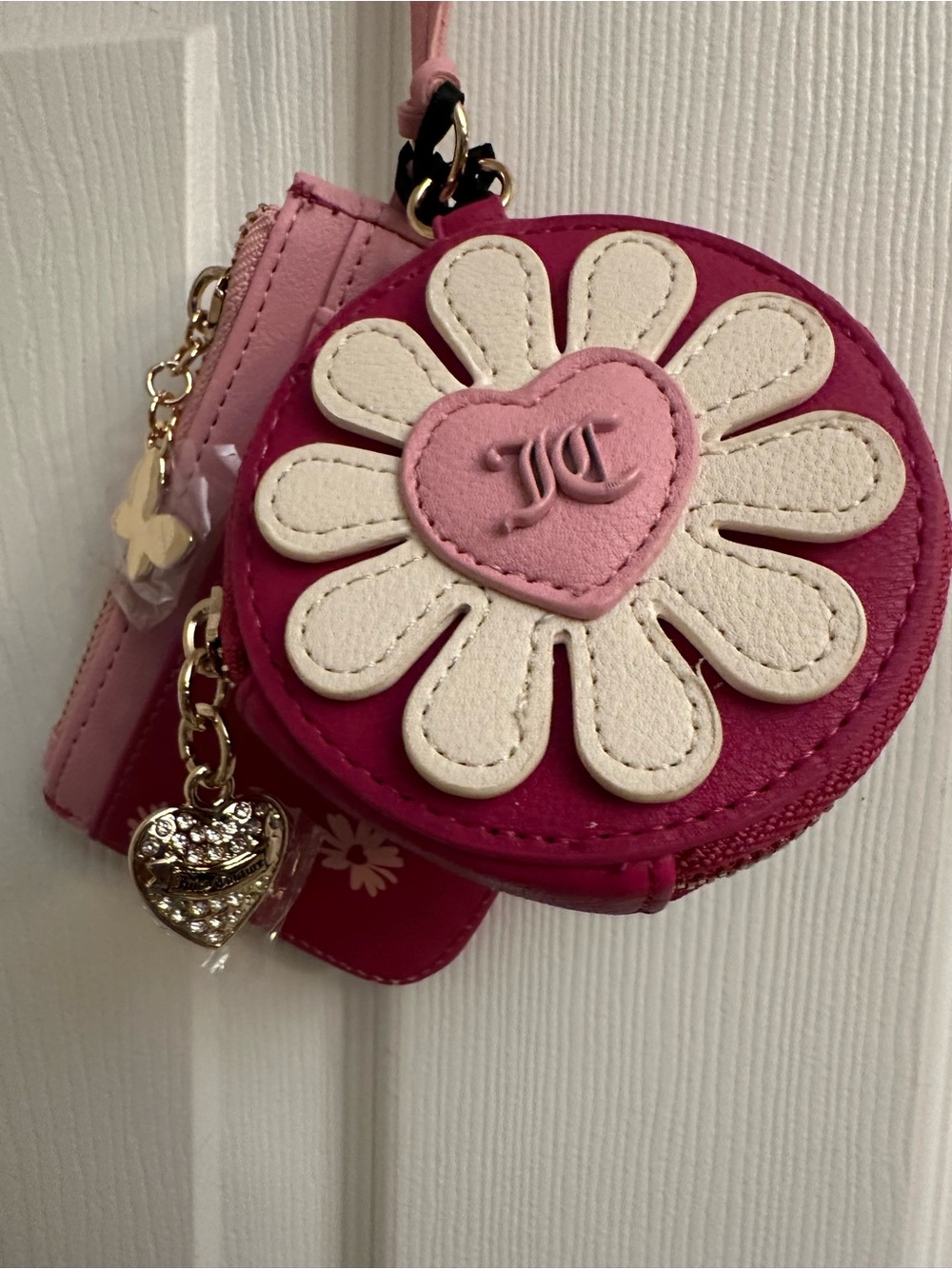 Juicy Couture Pink Daisy Mini Coin Purse and Wallet Keychain/Charm
